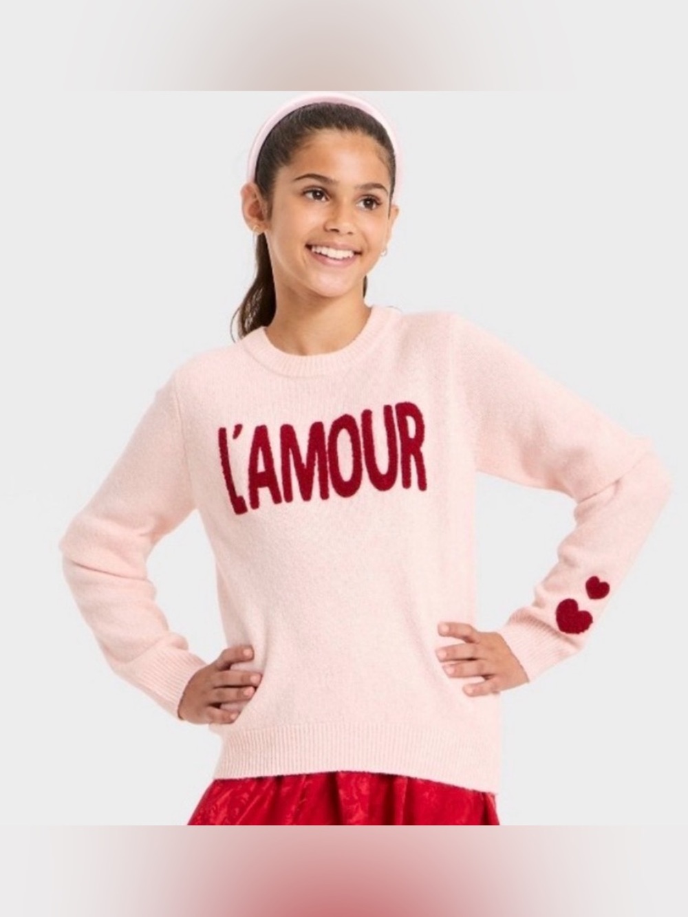 Art Class L'Amour Pink Heart Crewneck Sweater girls large
